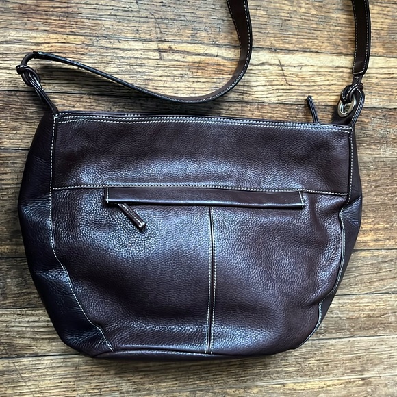 Tignanello shoulder bag chocolate brown pebbled leather top zip - Picture 3 of 13